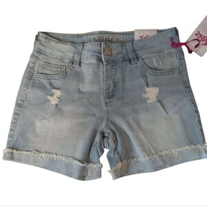 Nwt Justice Light Blue Denim Midi Shorts Soft Stretchy Comfy Girls Frayed 12